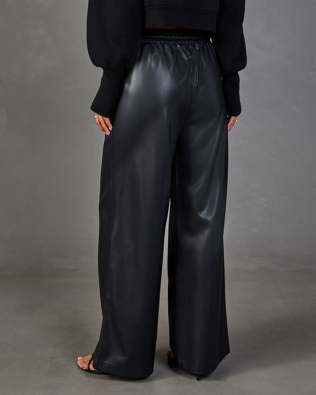 Steffan Vegan Leather Drawstring Waist Wide Leg Pants