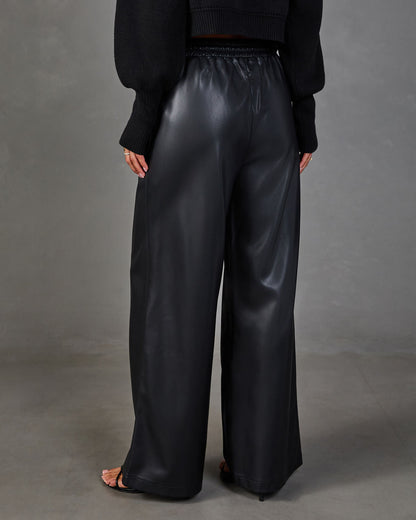 Steffan Vegan Leather Drawstring Waist Wide Leg Pants