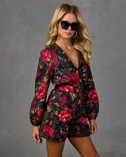 Rose Affair Cotton Belted Floral Romper