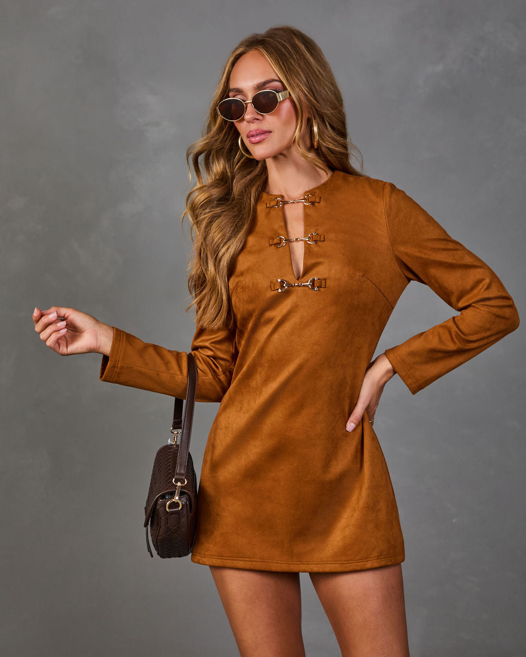 Tilden Faux Suede Horsebit Cut Out Mini Dress