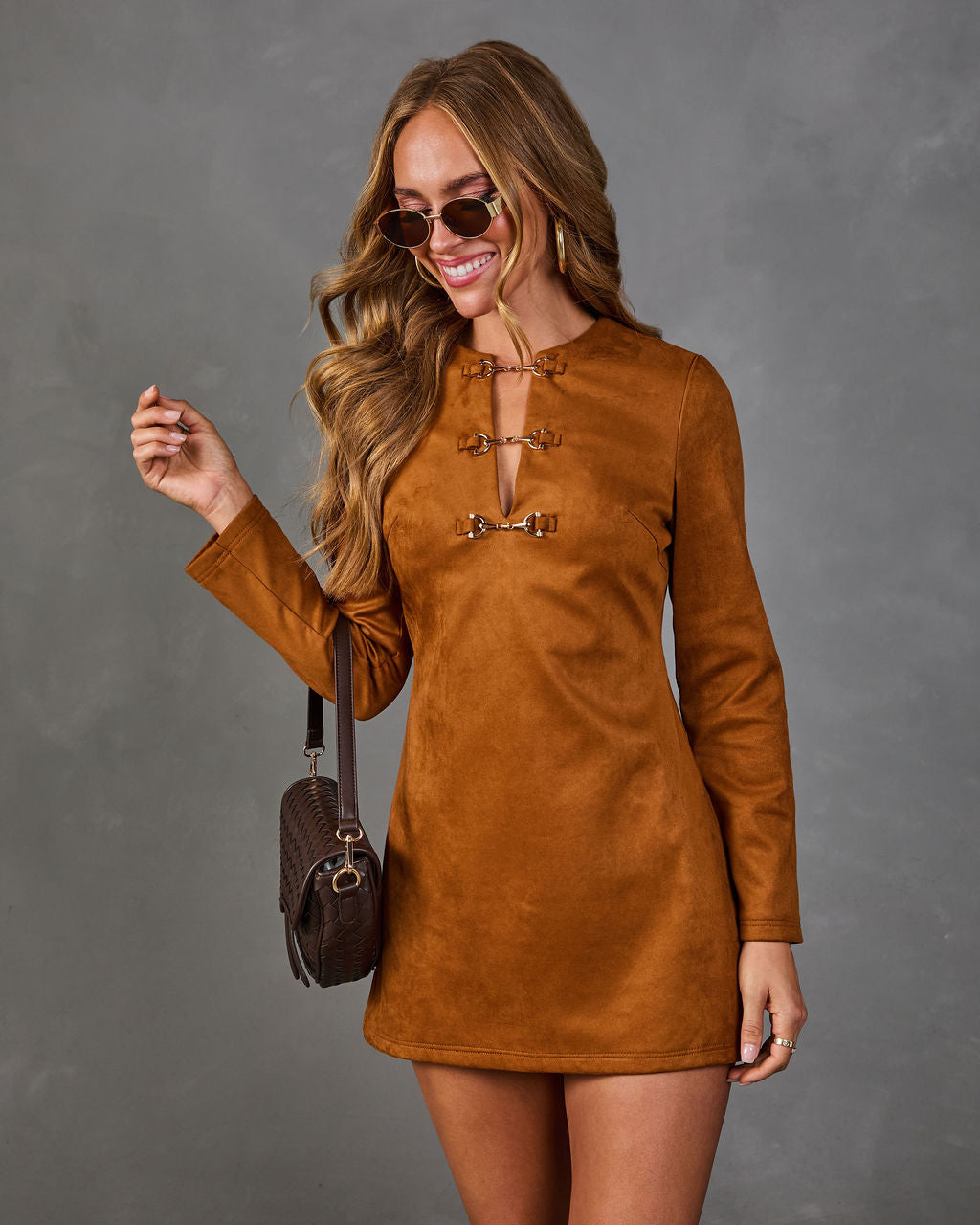 Tilden Faux Suede Horsebit Cut Out Mini Dress
