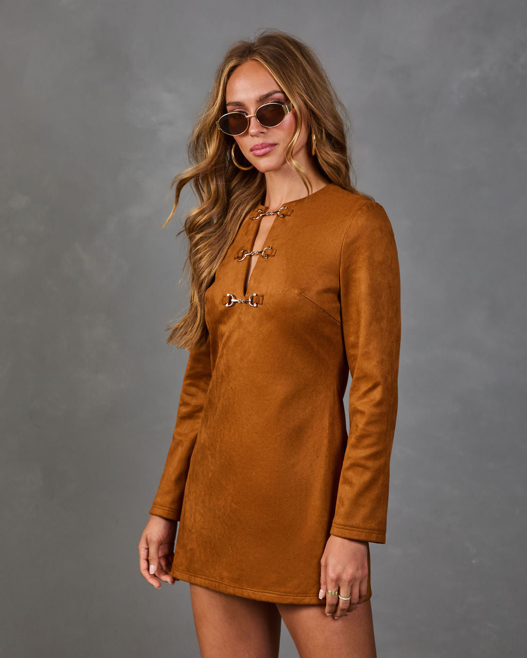 Tilden Faux Suede Horsebit Cut Out Mini Dress