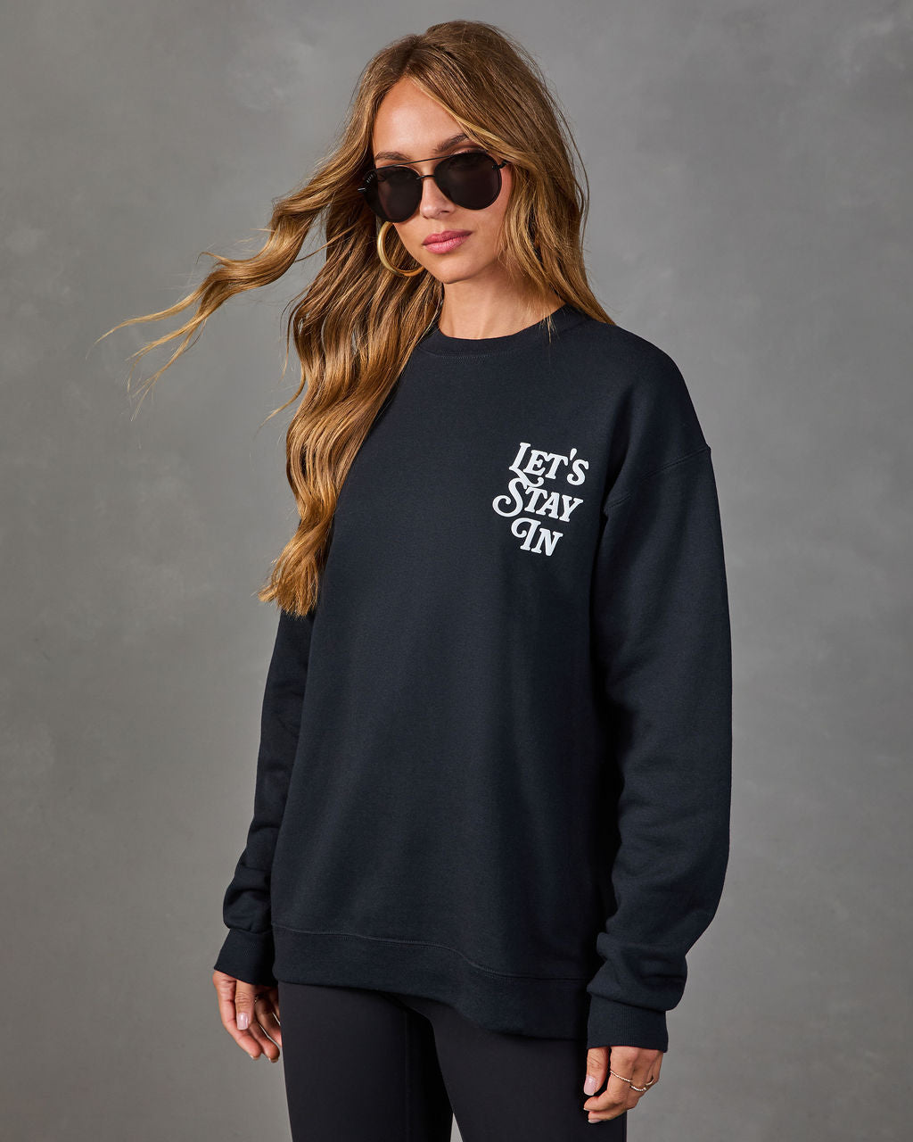 Lets Stay In Fleece Graphic Sweatshirt