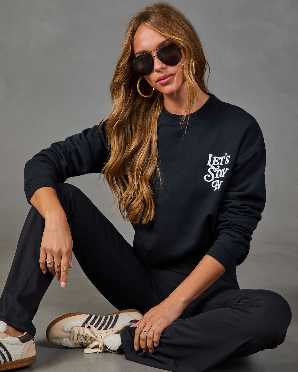 Lets Stay In Fleece Graphic Sweatshirt