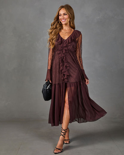 Worth The Wait Ruffle Lace Maxi Dress