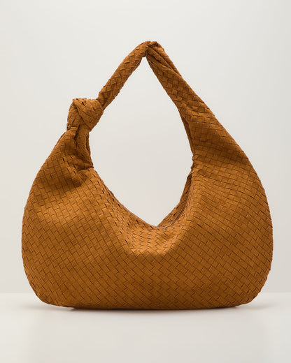 Lucia Woven Faux Suede Knotted Shoulder Bag