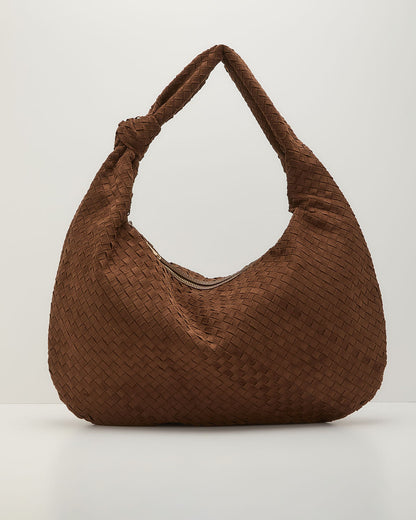 Lucia Woven Faux Suede Knotted Shoulder Bag