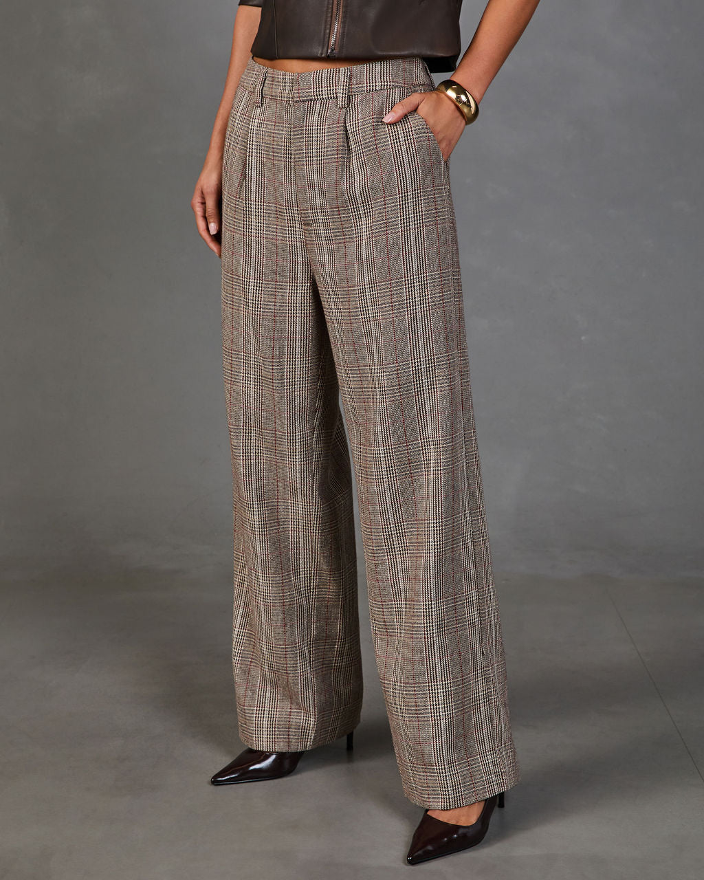 Aster Darling Plaid Wide Leg Pants