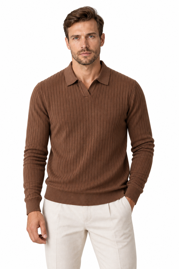 Men's Ribbed Knit Polo Sweater | Glitz & Fashion