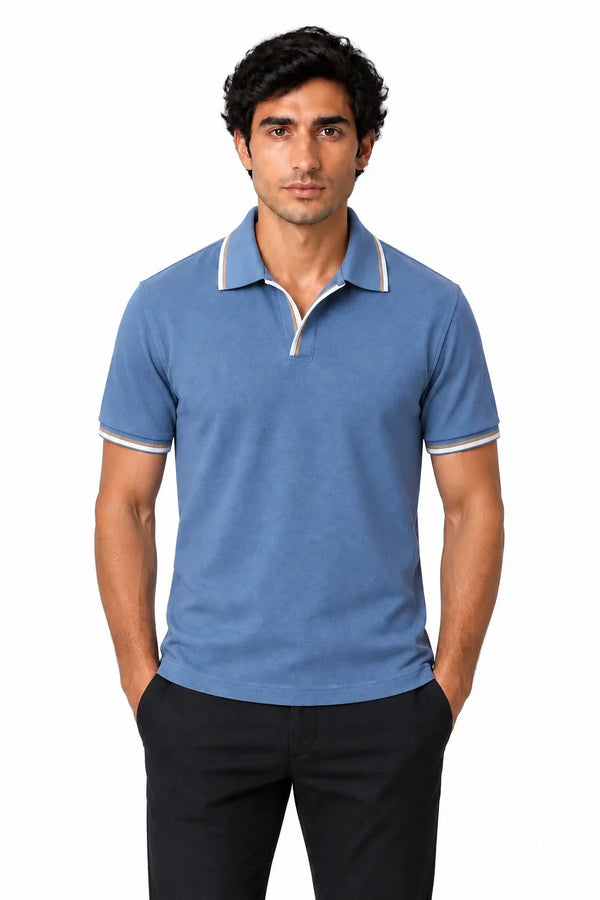 Men's Pique Johnny Collar Polo Shirt | Glitz & Fashion