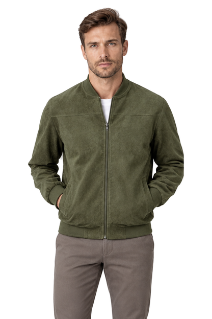 Men's Bomber Jacket Suede Finish Stand Collar | Glitz & Fashion
