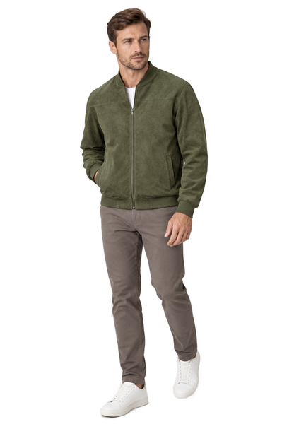 Men's Bomber Jacket Suede Finish Stand Collar | Glitz & Fashion