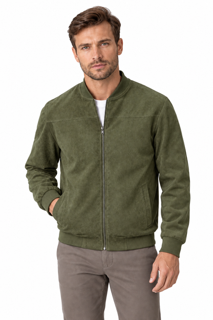 Men's Bomber Jacket Suede Finish Stand Collar | Glitz & Fashion