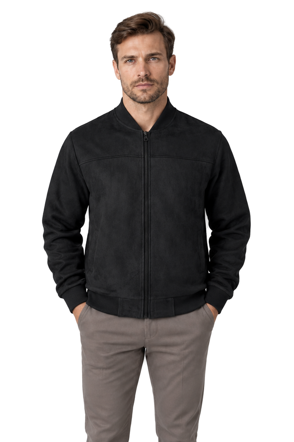 Men's Bomber Jacket Suede Finish Stand Collar | Glitz & Fashion