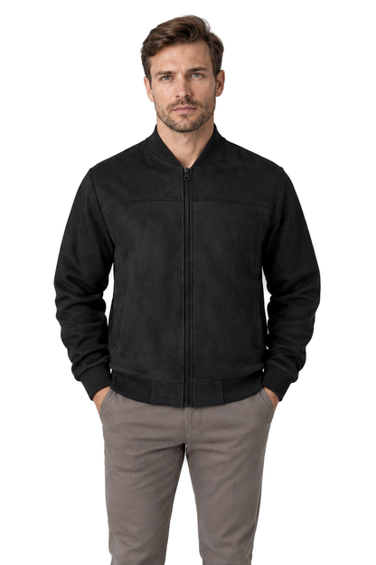 Men's Bomber Jacket Suede Finish Stand Collar | Glitz & Fashion