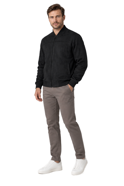 Men's Bomber Jacket Suede Finish Stand Collar | Glitz & Fashion