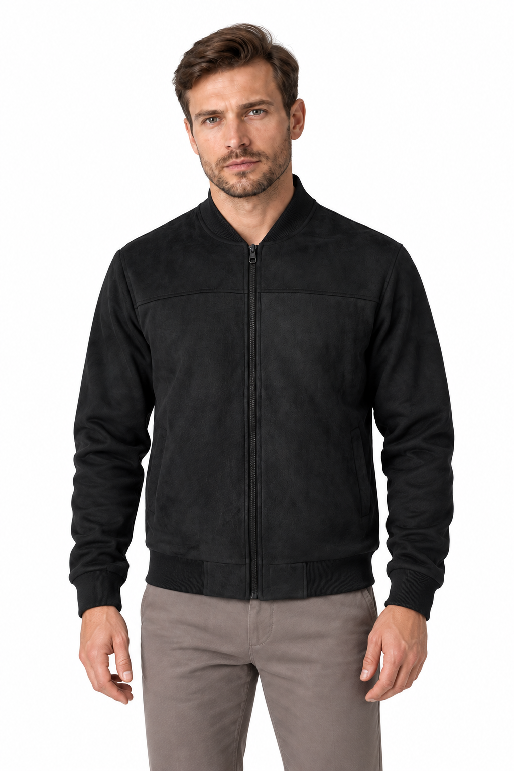 Men's Bomber Jacket Suede Finish Stand Collar | Glitz & Fashion