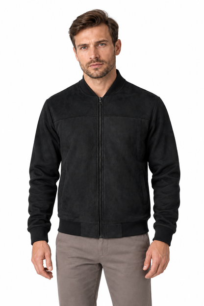 Men's Bomber Jacket Suede Finish Stand Collar | Glitz & Fashion