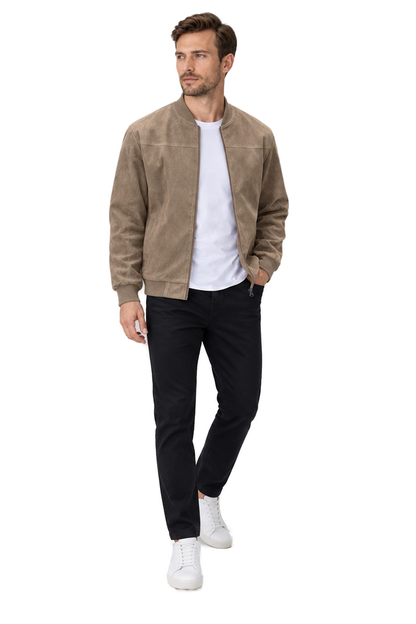 Men's Bomber Jacket Suede Finish Stand Collar | Glitz & Fashion
