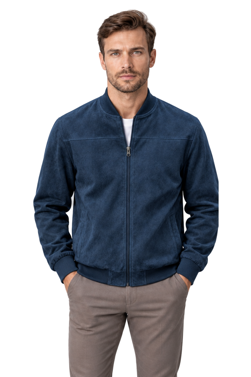Men's Bomber Jacket Suede Finish Stand Collar | Glitz & Fashion