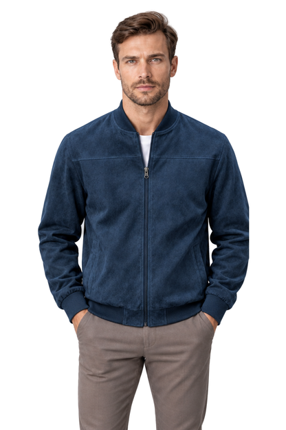 Men's Bomber Jacket Suede Finish Stand Collar | Glitz & Fashion