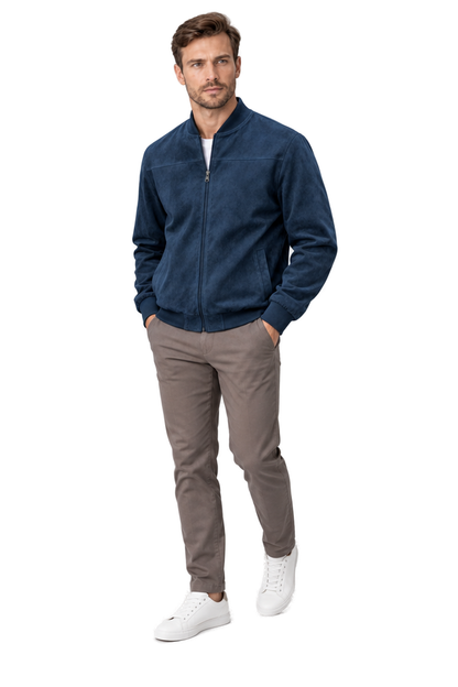 Men's Bomber Jacket Suede Finish Stand Collar | Glitz & Fashion