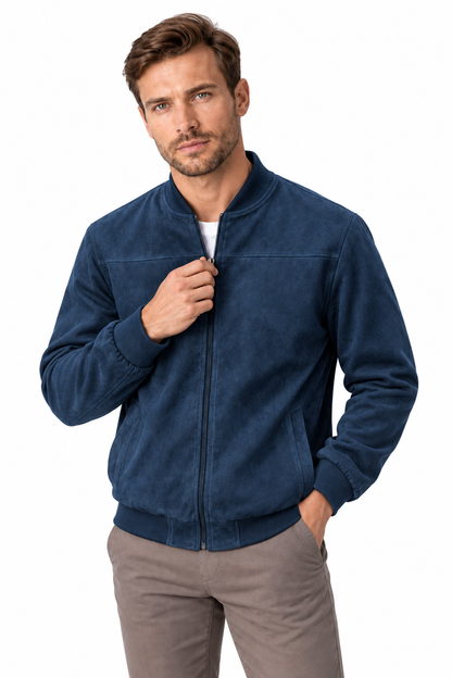 Men's Bomber Jacket Suede Finish Stand Collar | Glitz & Fashion