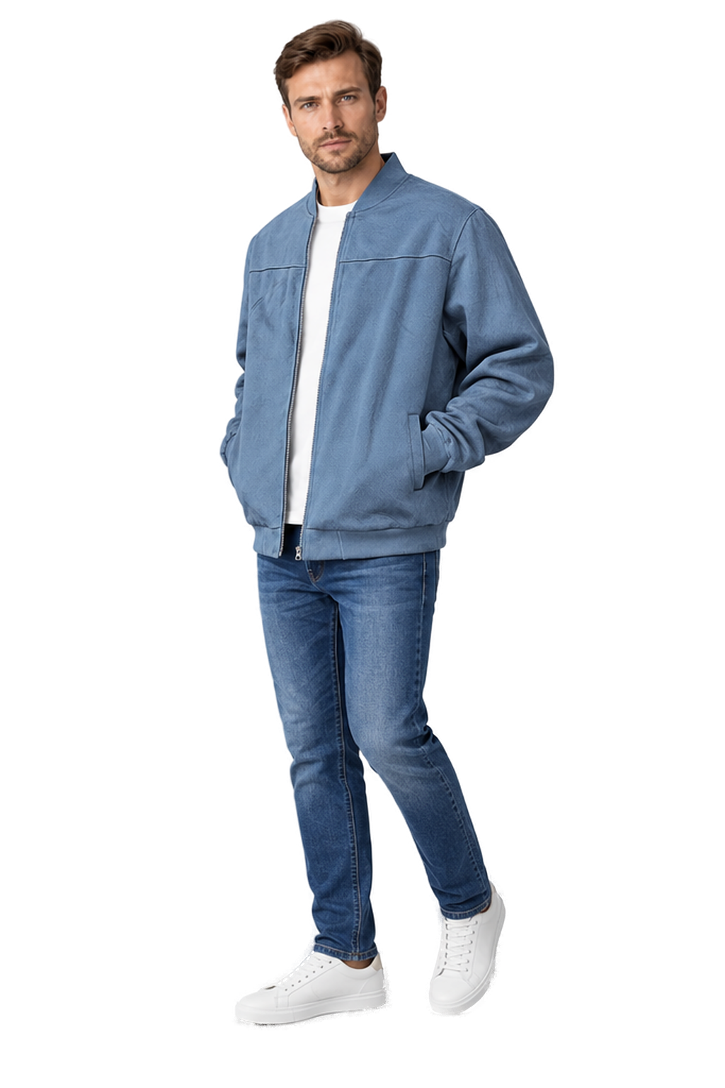 Men's Bomber Jacket Suede Finish Stand Collar | Glitz & Fashion
