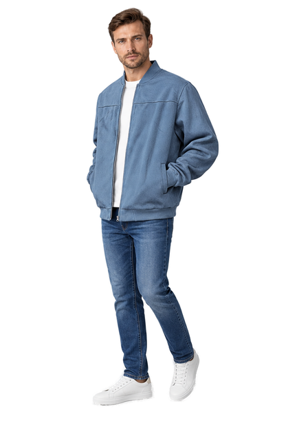 Men's Bomber Jacket Suede Finish Stand Collar | Glitz & Fashion