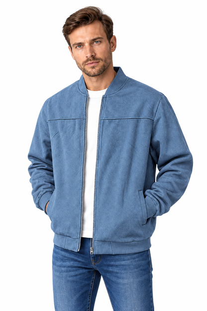 Men's Bomber Jacket Suede Finish Stand Collar | Glitz & Fashion