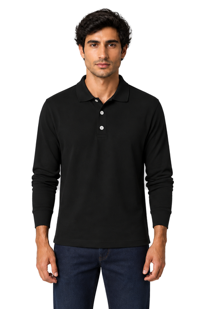 Men's Long Sleeve Polo Shirt Soft Knit Button Collar | Glitz & Fashion