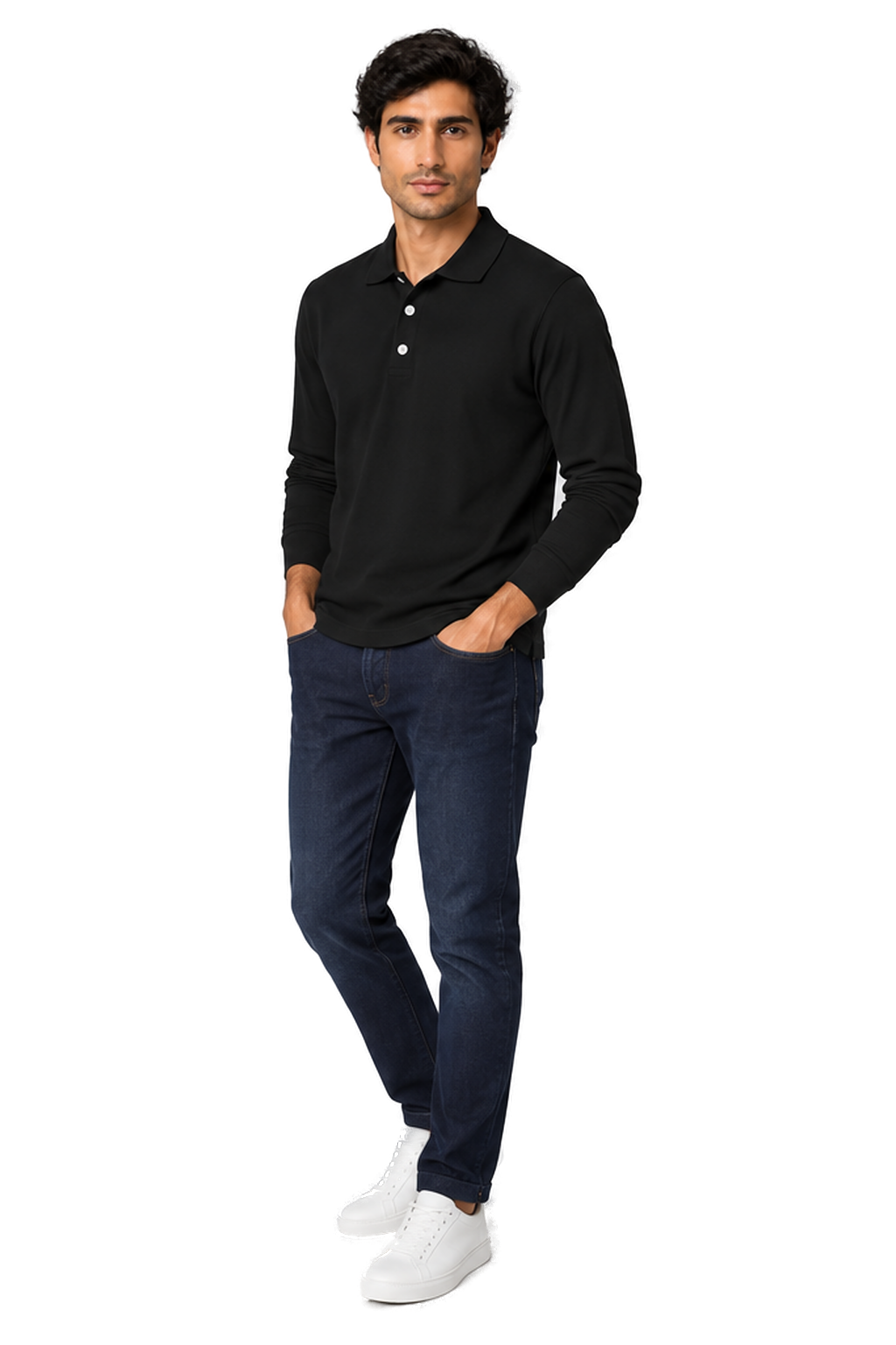 Men's Long Sleeve Polo Shirt Soft Knit Button Collar | Glitz & Fashion