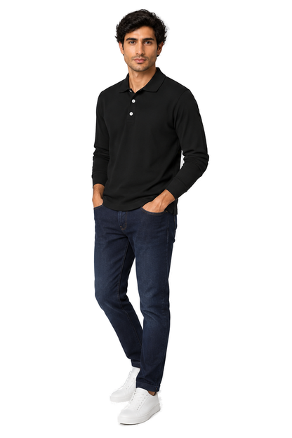 Men's Long Sleeve Polo Shirt Soft Knit Button Collar | Glitz & Fashion