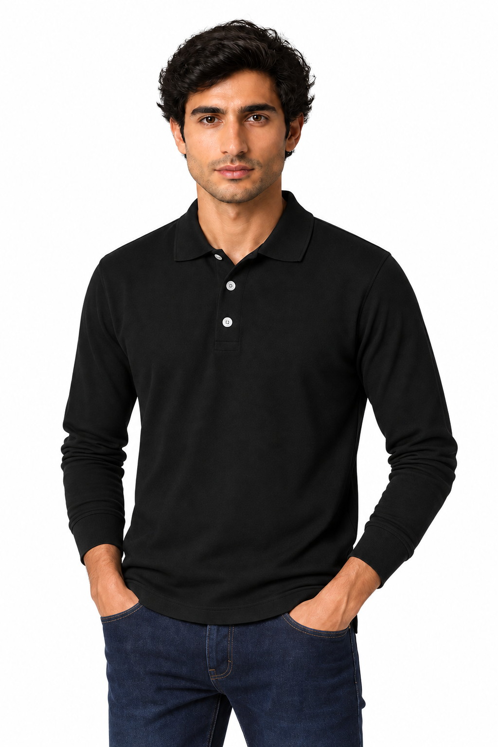 Men's Long Sleeve Polo Shirt Soft Knit Button Collar | Glitz & Fashion