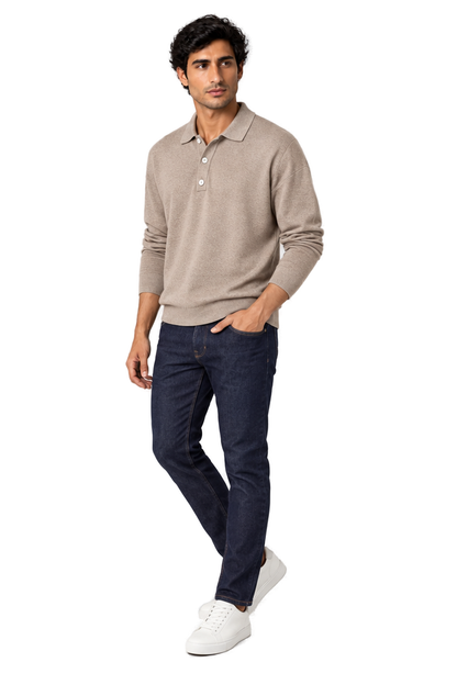 Men's Long Sleeve Polo Shirt Soft Knit Button Collar | Glitz & Fashion