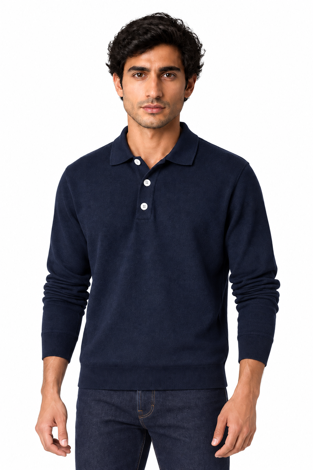 Men's Long Sleeve Polo Shirt Soft Knit Button Collar | Glitz & Fashion