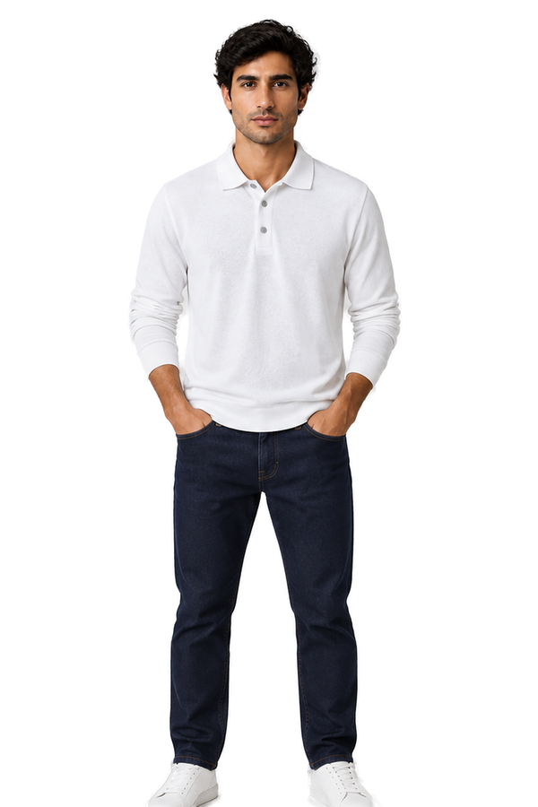 Men's Long Sleeve Polo Shirt Soft Knit Button Collar | Glitz & Fashion