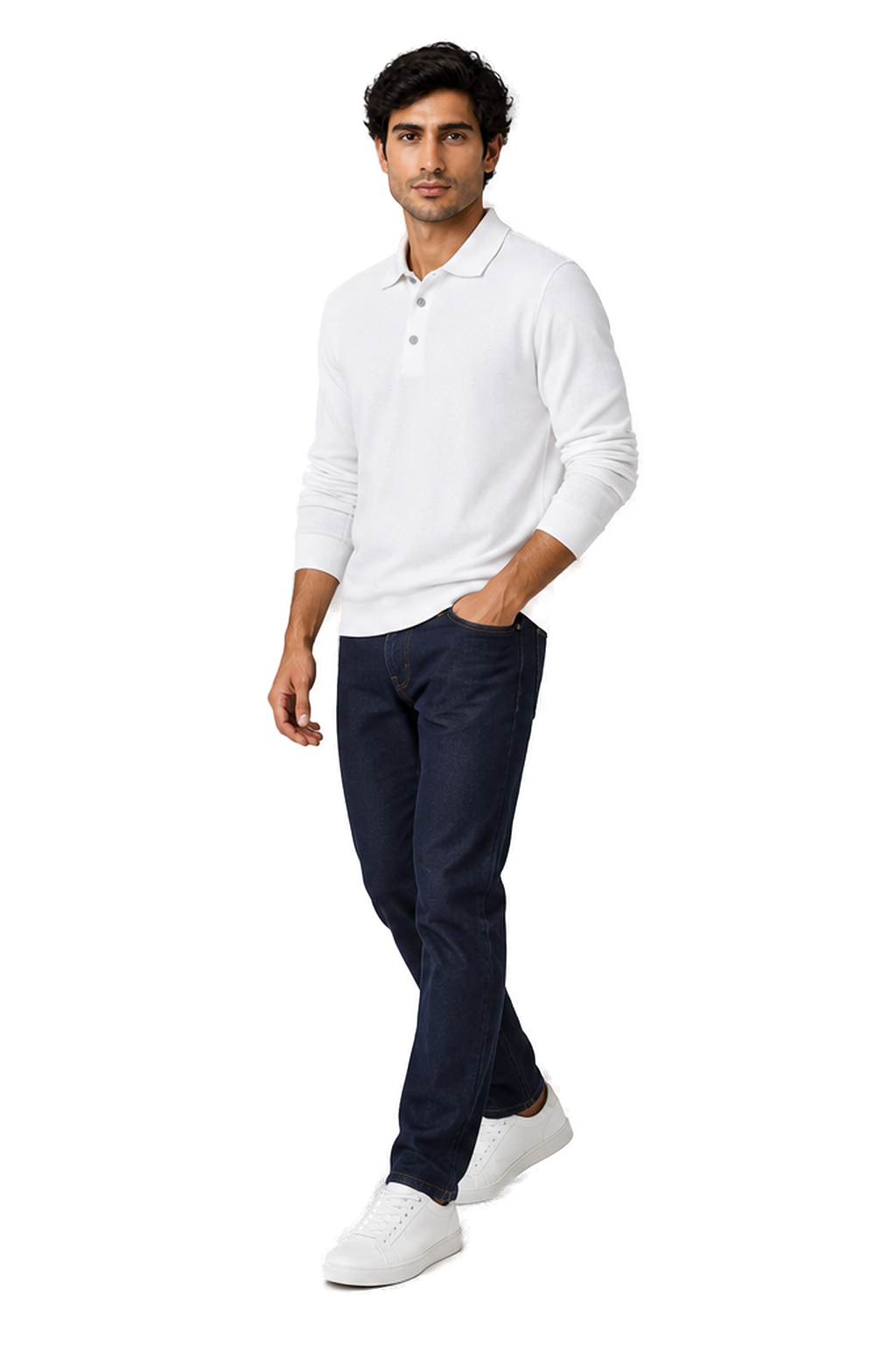 Men's Long Sleeve Polo Shirt Soft Knit Button Collar | Glitz & Fashion