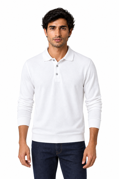 Men's Long Sleeve Polo Shirt Soft Knit Button Collar | Glitz & Fashion