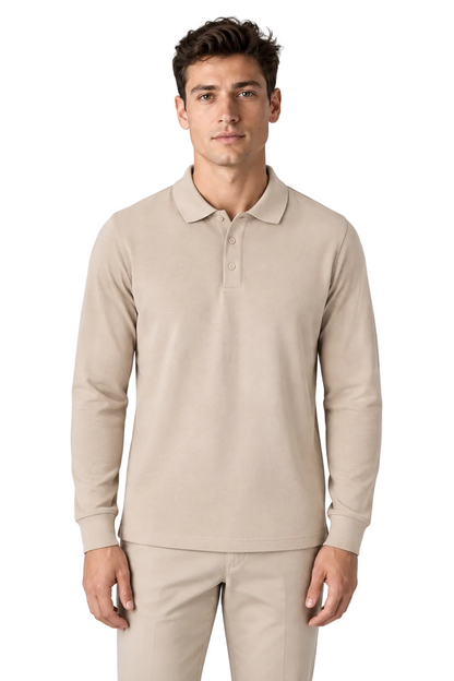 Men's Long Sleeve Polo Shirt Solid Color Classic Fit | Glitz & Fashion