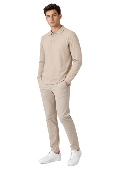 Men's Long Sleeve Polo Shirt Solid Color Classic Fit | Glitz & Fashion