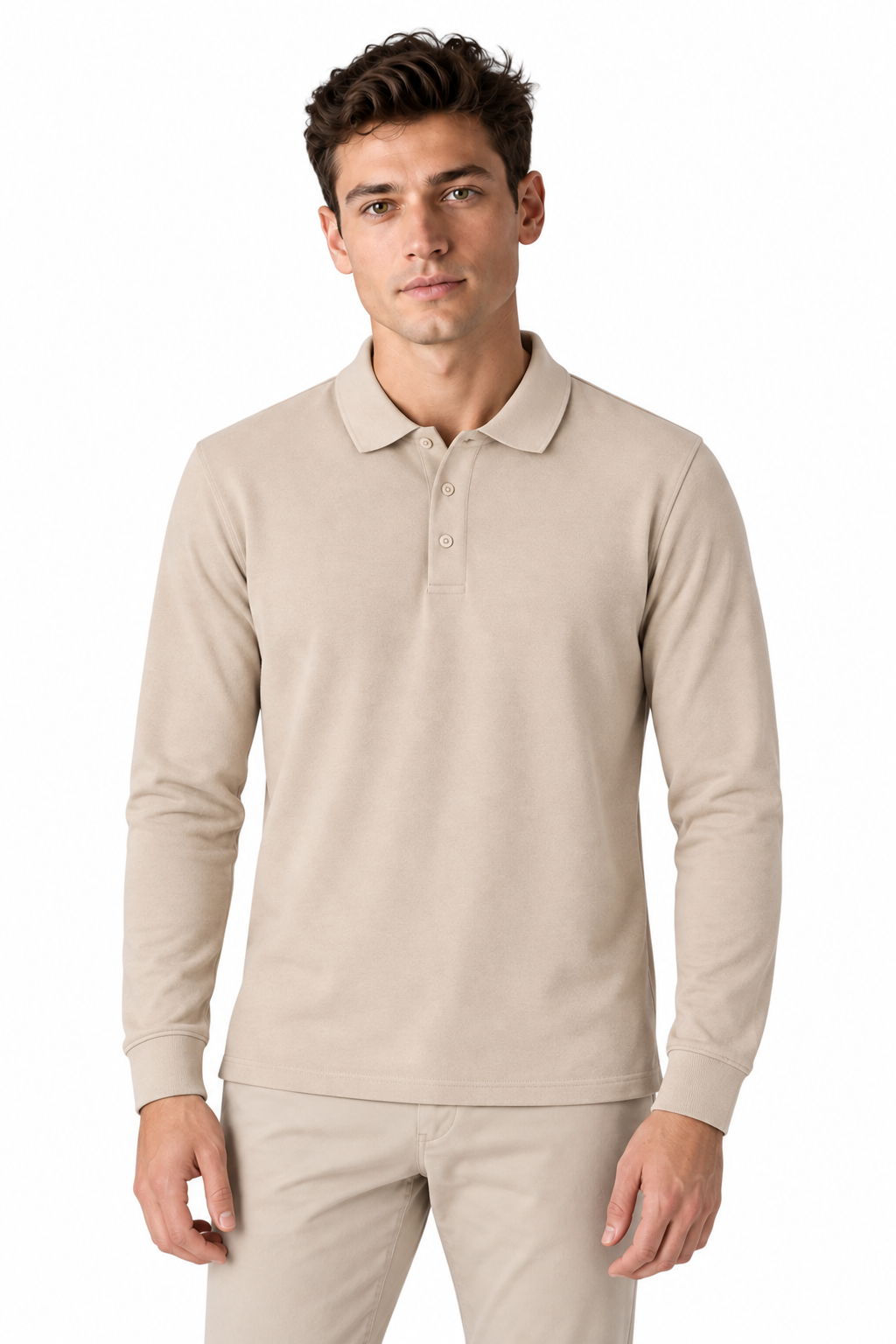 Men's Long Sleeve Polo Shirt Solid Color Classic Fit | Glitz & Fashion