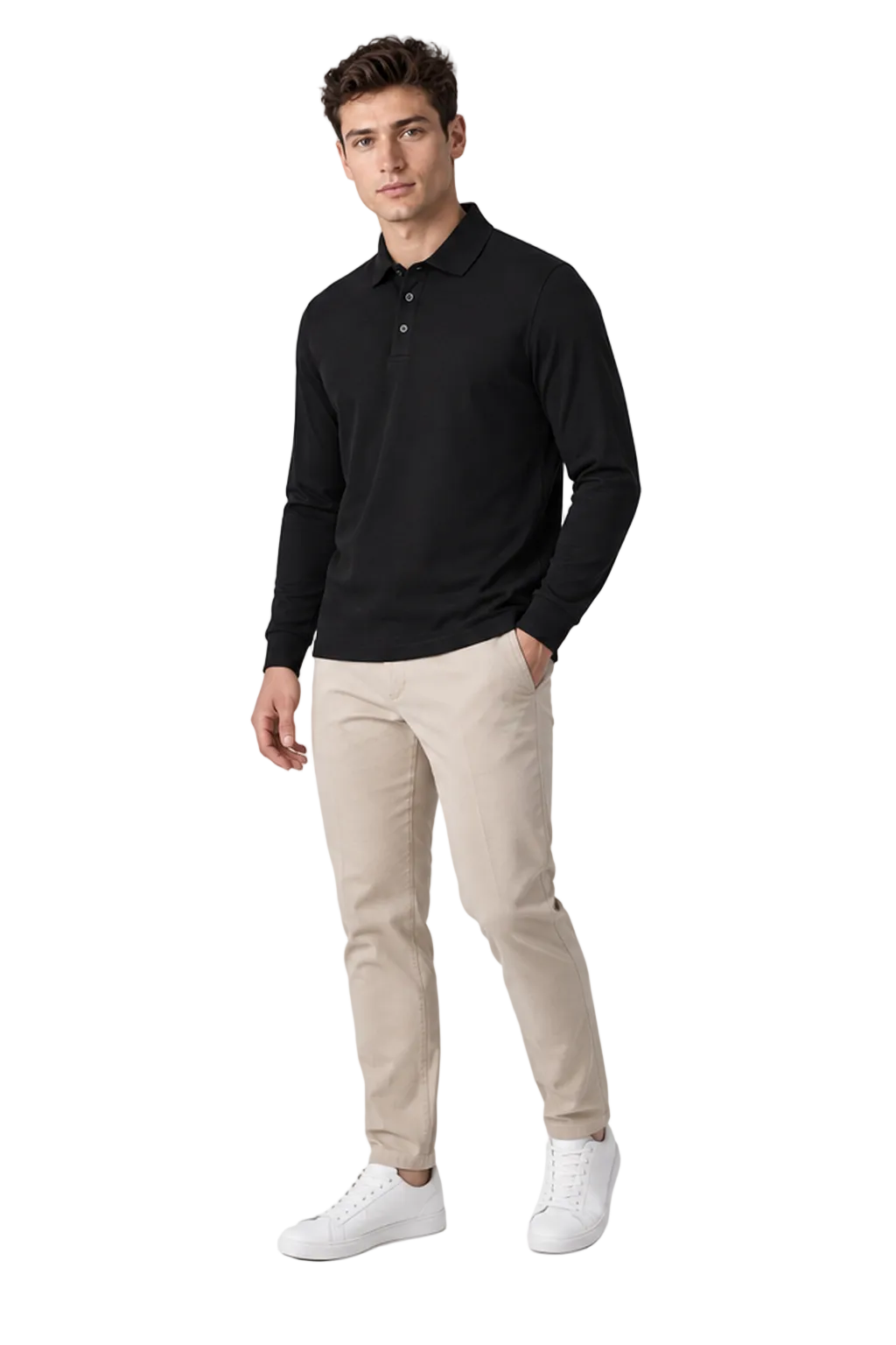 Men's Long Sleeve Polo Shirt Solid Color Classic Fit | Glitz & Fashion