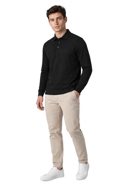 Men's Long Sleeve Polo Shirt Solid Color Classic Fit | Glitz & Fashion