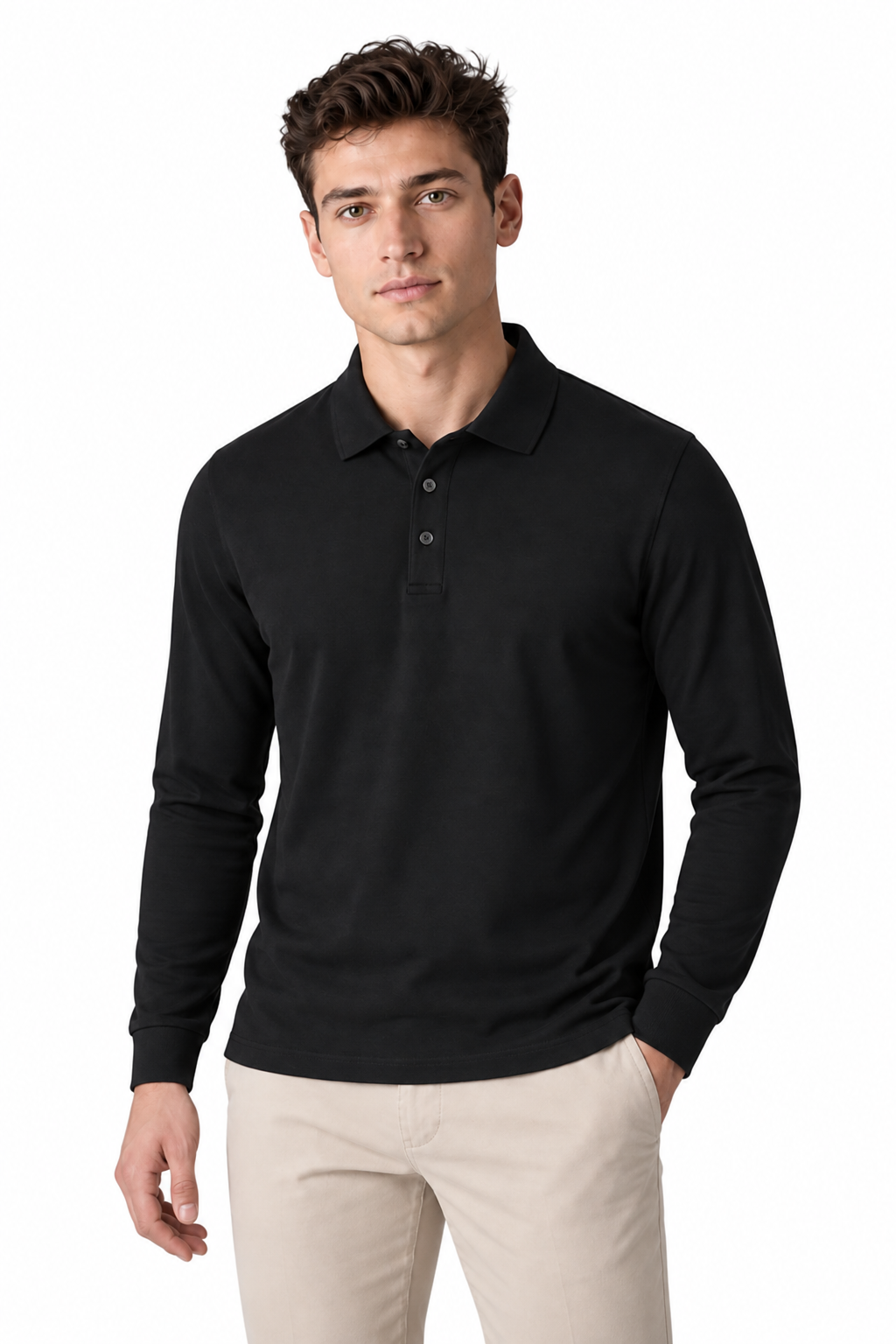 Men's Long Sleeve Polo Shirt Solid Color Classic Fit | Glitz & Fashion