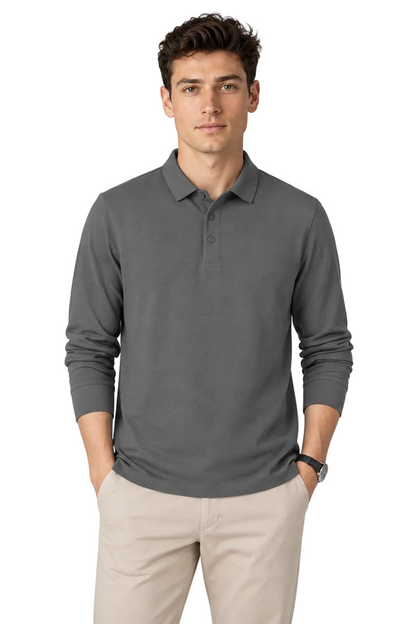 Men's Long Sleeve Polo Shirt Solid Color Classic Fit | Glitz & Fashion