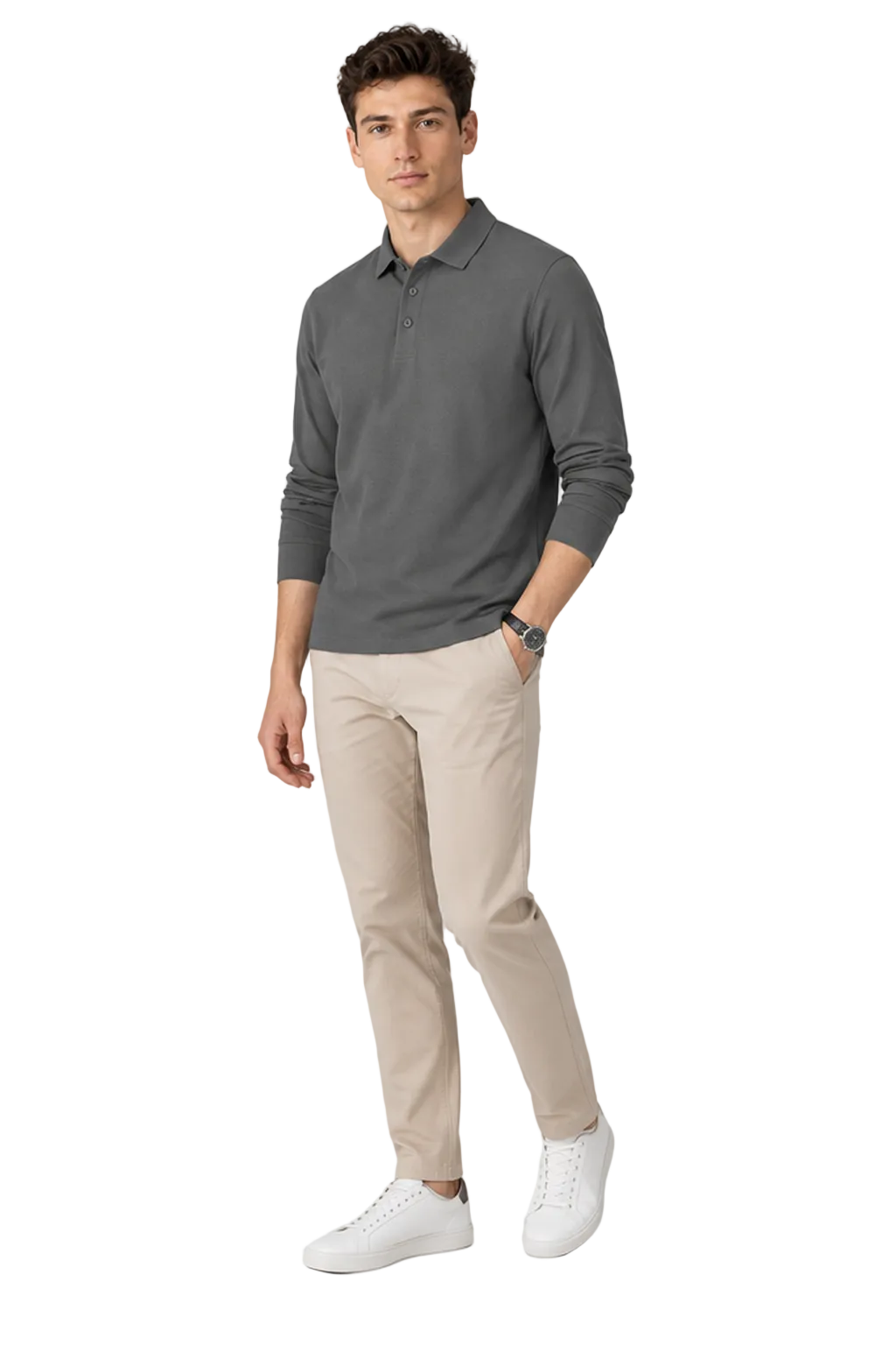 Men's Long Sleeve Polo Shirt Solid Color Classic Fit | Glitz & Fashion