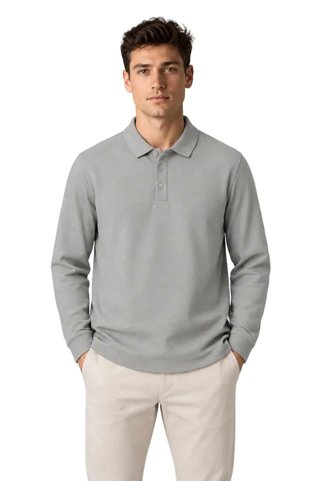 Men's Long Sleeve Polo Shirt Solid Color Classic Fit | Glitz & Fashion