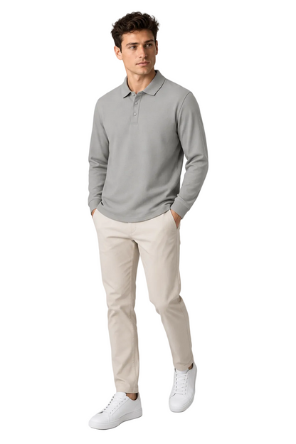 Men's Long Sleeve Polo Shirt Solid Color Classic Fit | Glitz & Fashion