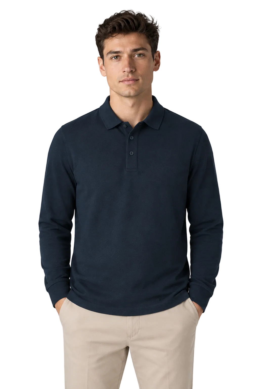 Men's Long Sleeve Polo Shirt Solid Color Classic Fit | Glitz & Fashion